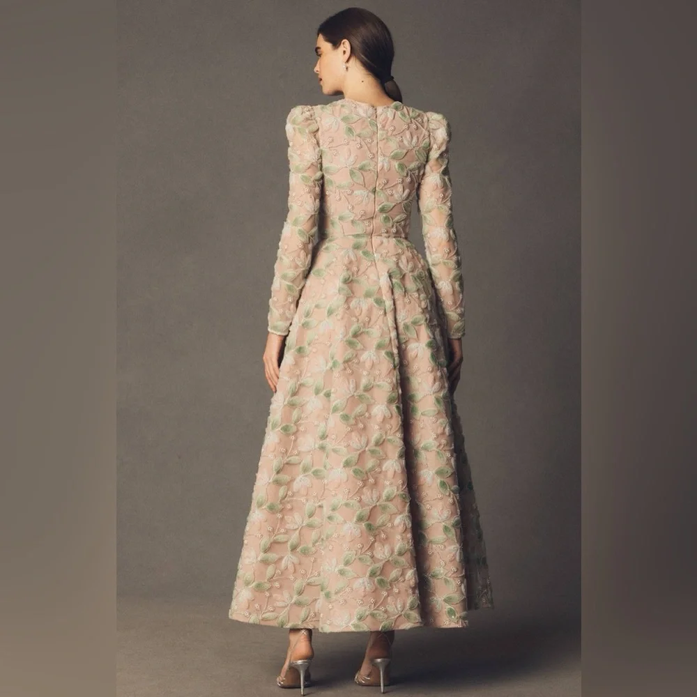 Helsi Tessa Long-Sleeve Appliqué A-Line Maxi Dress in Green NWOT - Picture 5 of 10